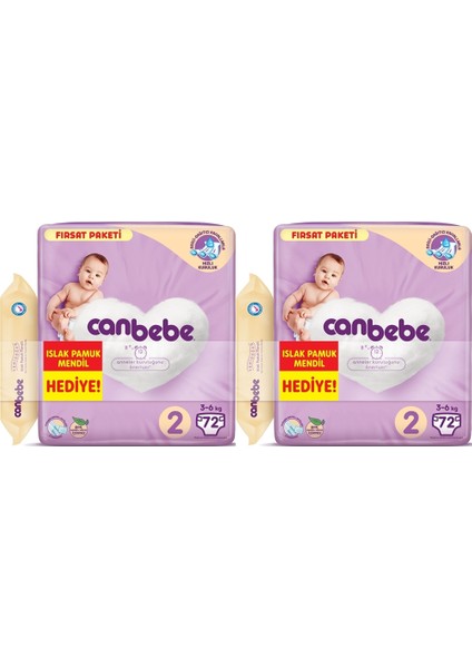 Bebek Bezi 2 Beden 3-6 kg 72 x 2'li + Islak Mendil