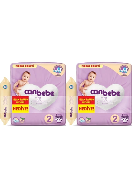 Bebek Bezi 2 Beden 3-6 kg 72 x 2'li + Islak Mendil