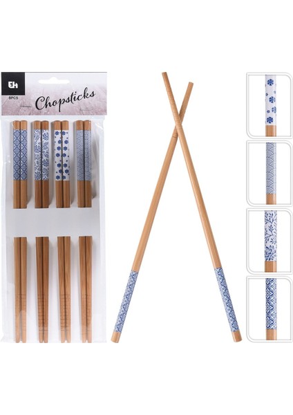 Etnik Desen Bambu Chopstick Set 8 Parça