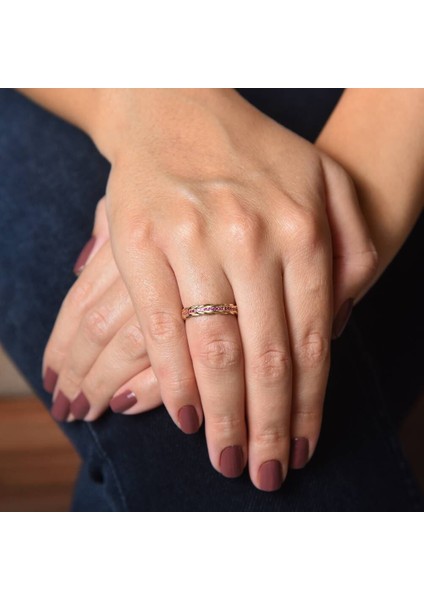 Sarı Altın Arpa Yüzük Ruby Taşlı
