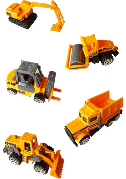 Metal İş Makinaları 5'li Set Oyuncak Dozer + Kamyon + Forklift + Silindir + Kepçe