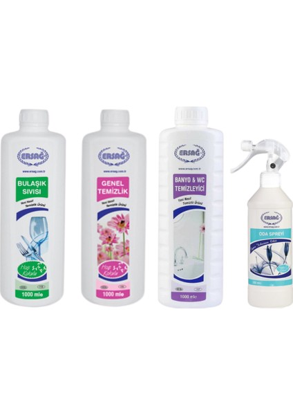 Bulaşık Sıvısı 1 kg + Genel Temizlik 1 kg + Banyo Temizleyici 1 kg + Anti Sigara Oda Spreyi 500 ml
