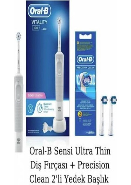 Vitality D100 Sensi Ultra Thin Şarj Edilebilir Diş Fırçası + Precision 2'li Yedek Başlık