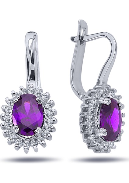 lı Oval Ametist Anturaj Küpe