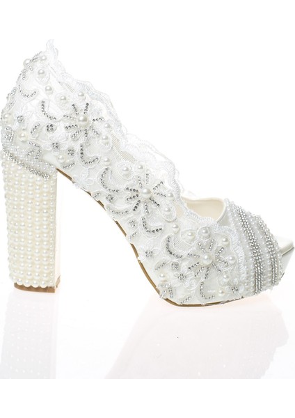 Sedef İnci Taş Işlemeli Gelin Ayakkabı 2003CNR fiyatları