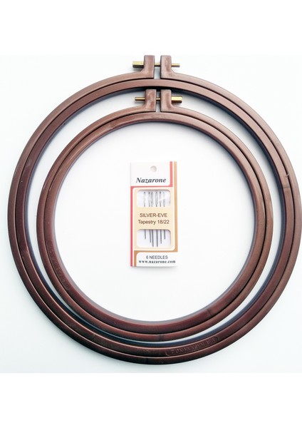 Plastik Vidalı Kasnak 2'li Büyük 25 cm Küçük 19,5 cm + 6'lı Etamin Iğnesi