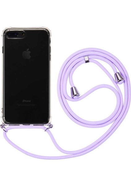 Apple iPhone 8 Plus Kılıf Boyna Askılı Ayarlanabilir Silikon Mor