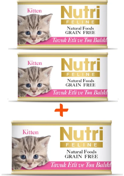 Nutri Feline Tahılsız Tavuk Etli & Ton Balıklı Yavru Yaş Kedi Maması 85 gr x 3 Adet