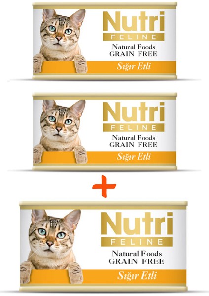 Nutri Feline Tahılsız Sığır Etli Yaş Kedi Maması 85 gr x 3 Adet