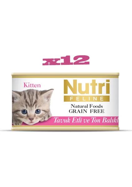 Nutri Feline Tahılsız Tavuk Etli & Ton Balıklı Yavru Yaş Kedi Maması 85 gr x 12 Adet