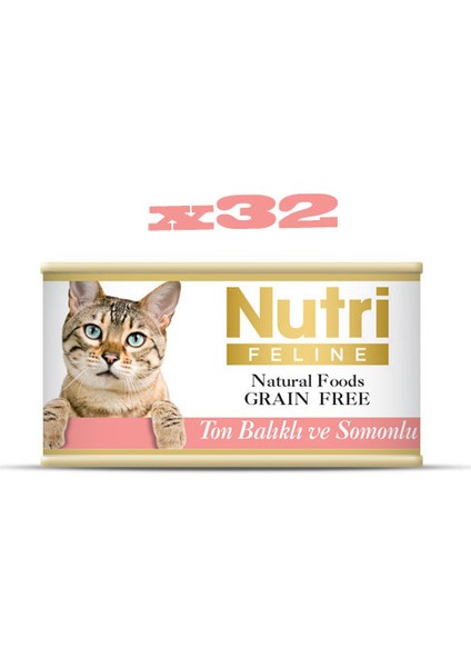 Tahılsız Ton Balıklı & Somonlu Yaş Kedi Maması 85 gr x 32 Adet