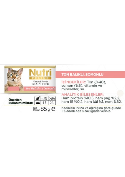 Tahılsız Ton Balıklı & Somonlu Yaş Kedi Maması 85 gr x 32 Adet