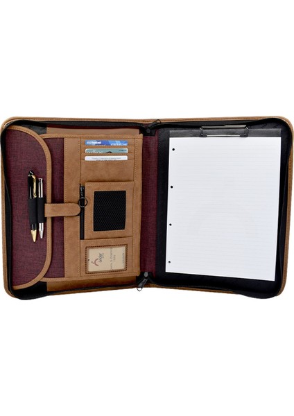 Milano Gi̇zli̇ Saplı Çift Fermuarlı Evrak Çantasi Bordo modelleri