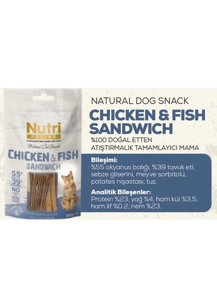 Süper Premium Tahılsız Tavuk & Balık Etli Doğal Sandviç Kedi Ödülü 50 gr x 12 Adet modelleri