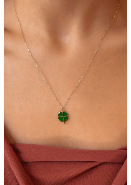 Mineli Yonca Altın Kolye