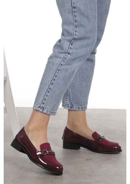 Bordo Renk Rugan ve Süet Kadın Günlük Oxford Düz Ayakkabı indirimleri