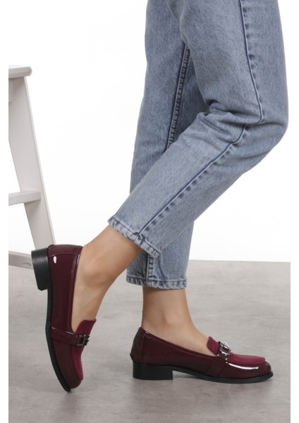 Bordo Renk Rugan ve Süet Kadın Günlük Oxford Düz Ayakkabı fırsatları