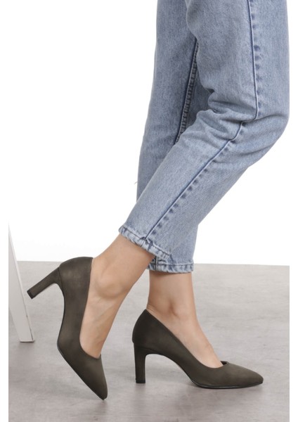 Lita Haki Yeşil Renk Süet Kadın Stiletto Topuklu Ayakkabı
