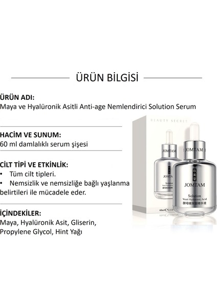 Maya ve Hyalüronik Asitli Anti-age Nemlendirici Solution Serum 60ml