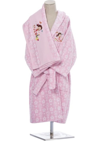 Niloya Heart Lisanslı Havlu Bornoz Set Pembe 3/4 Yaş