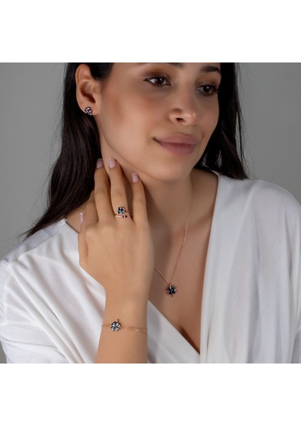 Mistik Topaz Taşlı Gümüş Yonca Set