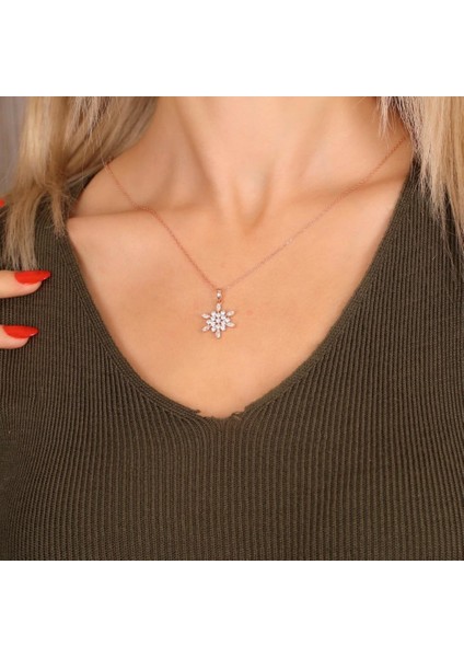 Başarı Kristalim Rose Gümüş Kar Tanesi Kolye modelleri