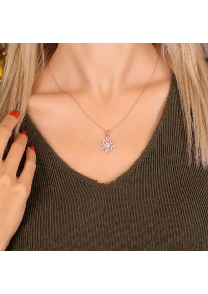 Masumiyet Kristalim Rose Gümüş Kar Tanesi Kolye modelleri