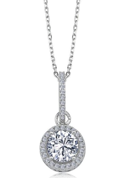 2.00 Karat Oval Tektaş Gümüş Kolye