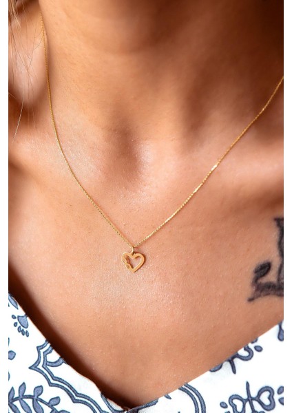 Taşsız Sonsuzluk Kalp Altın Kolye