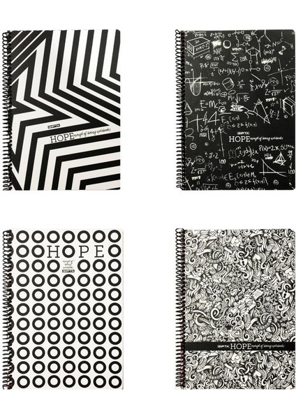 Hope Spiralli Defter 18,5 x 26 cm 80 Yaprak Kareli 4'lü