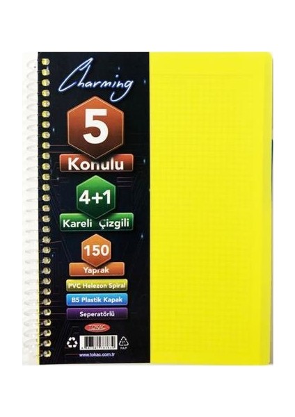 4 Kareli + 1 Çizgili Ayraçlı Defter B5 150 Yaprak