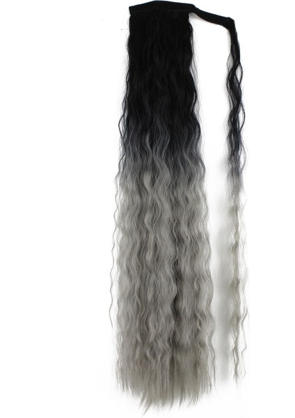 Su Dalgalı Bağlamalı At Kuyruğu Siyah Gri Ombreli