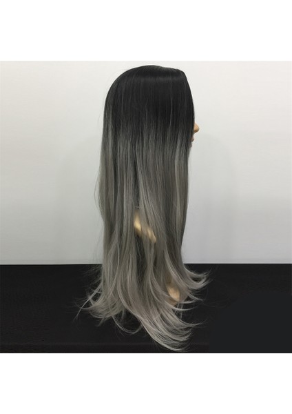 Düz Fiber Sentetik Peruk Siyah Gri Ombreli fiyatları