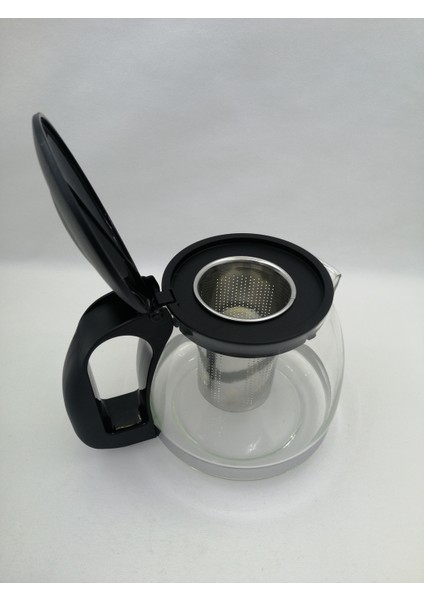 1250 ml Çelik Süzgeçli Cam Demlik- Siyah