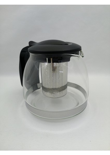 1250 ml Çelik Süzgeçli Cam Demlik- Siyah