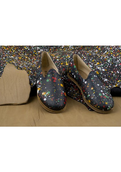 Deri Püskürtme Boyalı Siyah Kadın Klasik Yemeni indirimleri