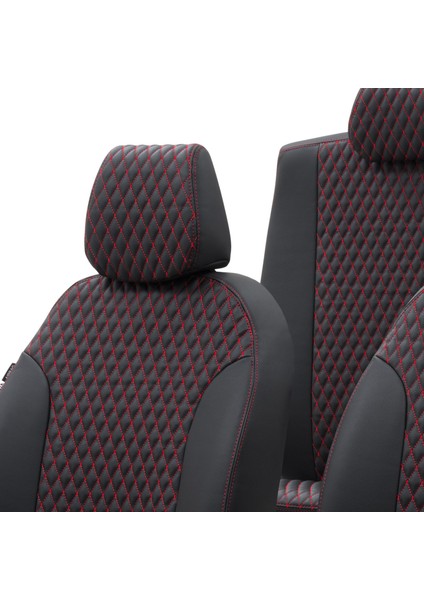 Citroen C-Elysee 2017-Sonrası Özel Üretim Koltuk Kılıfı Amsterdam Design Deri Siyah - Kırmızı fırsatları