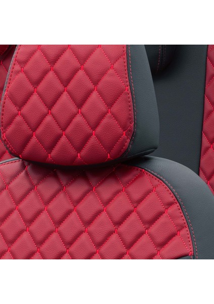 Citroen C1 2014-Sonrası Özel Üretim Koltuk Kılıfı Madrid Design Deri Kırmızı - Siyah indirimleri