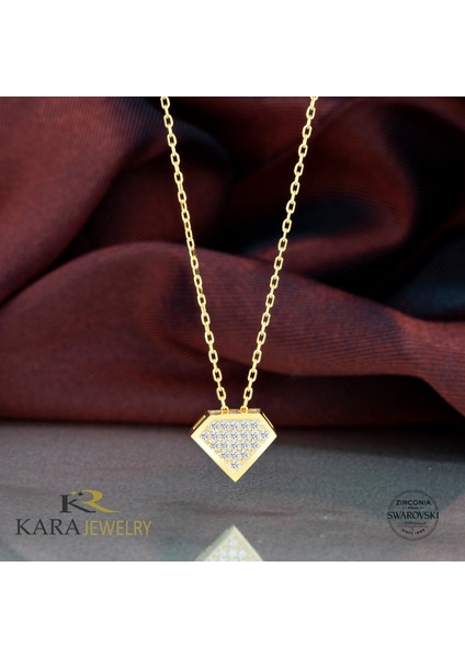 Gümüş Taş Kesim Temalı Altın Kaplama Kolye fiyatları