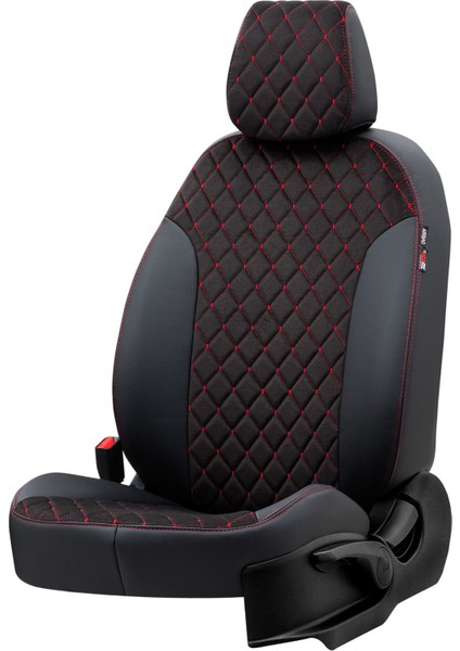 Fiat Brava 1996-2004 Özel Üretim Koltuk Kılıfı Madrid Design Tay Tüyü Siyah - Kırmızı