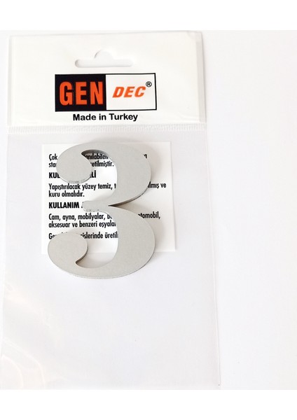 Kapı Numarası 7cm No:3 Metalik Gri Kendinden Yapışkanlı Numara