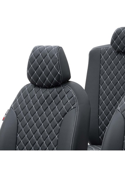 Fiat 500 2009-Sonrası Özel Üretim Koltuk Kılıfı Madrid Design Deri Siyah - Beyaz fırsatları