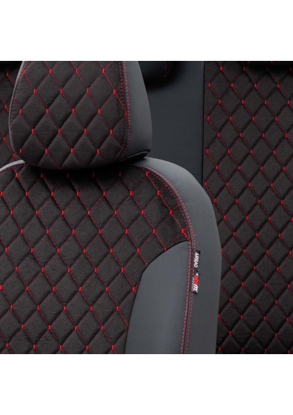Fiat Stilo 2001-2006 Özel Üretim Koltuk Kılıfı Madrid Design Tay Tüyü Siyah - Kırmızı