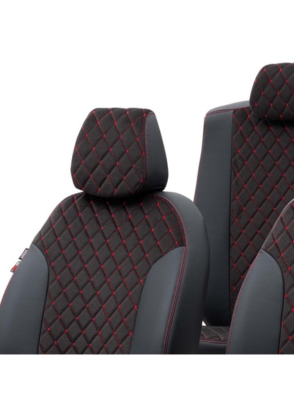 Fiat Stilo 2001-2006 Özel Üretim Koltuk Kılıfı Madrid Design Tay Tüyü Siyah - Kırmızı