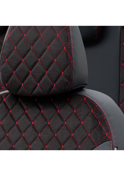 Fiat Stilo 2001-2006 Özel Üretim Koltuk Kılıfı Madrid Design Tay Tüyü Siyah - Kırmızı