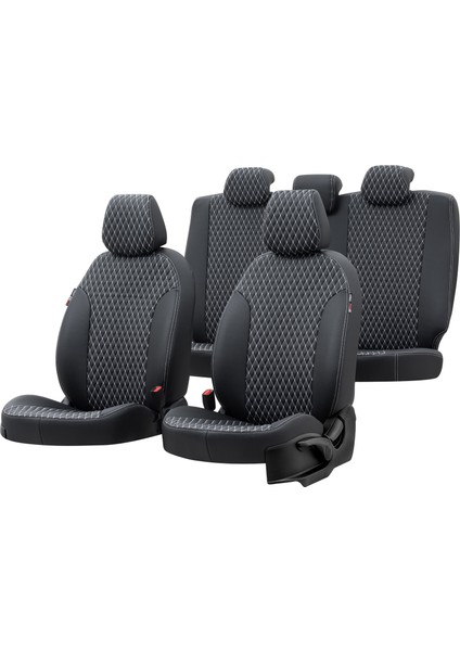 Ford C-Max 2003-2010 Özel Üretim Koltuk Kılıfı Amsterdam Design Deri Siyah - Beyaz