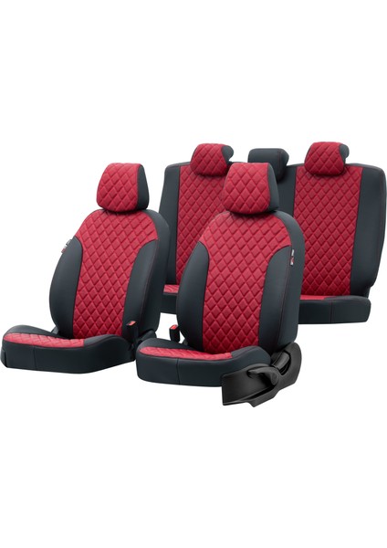 Ford Ranger 2006-2013 Özel Üretim Koltuk Kılıfı Madrid Design Deri Kırmızı - Siyah