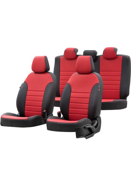 Ford Fiesta 2001-2008 Özel Üretim Koltuk Kılıfı New York Design Kırmızı - Siyah