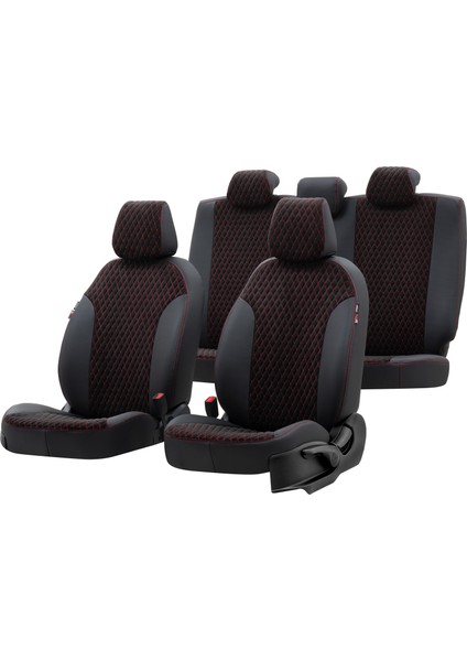 Honda Jazz 2002-2009 Özel Üretim Koltuk Kılıfı Amsterdam Design Tay Tüyü Siyah - Kırmızı