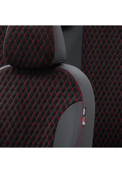 Honda Jazz 2002-2009 Özel Üretim Koltuk Kılıfı Amsterdam Design Tay Tüyü Siyah - Kırmızı modelleri